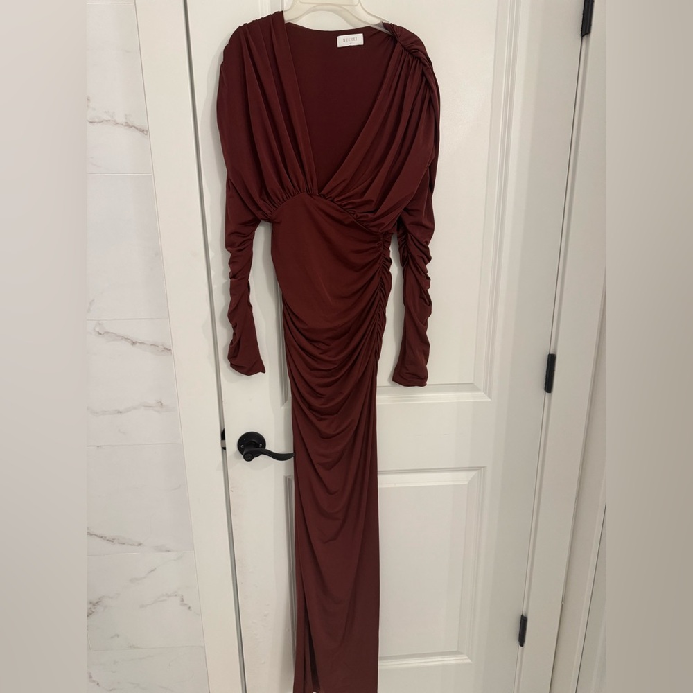 Meshki Hayden Long Sleeve Dress in Deep Red